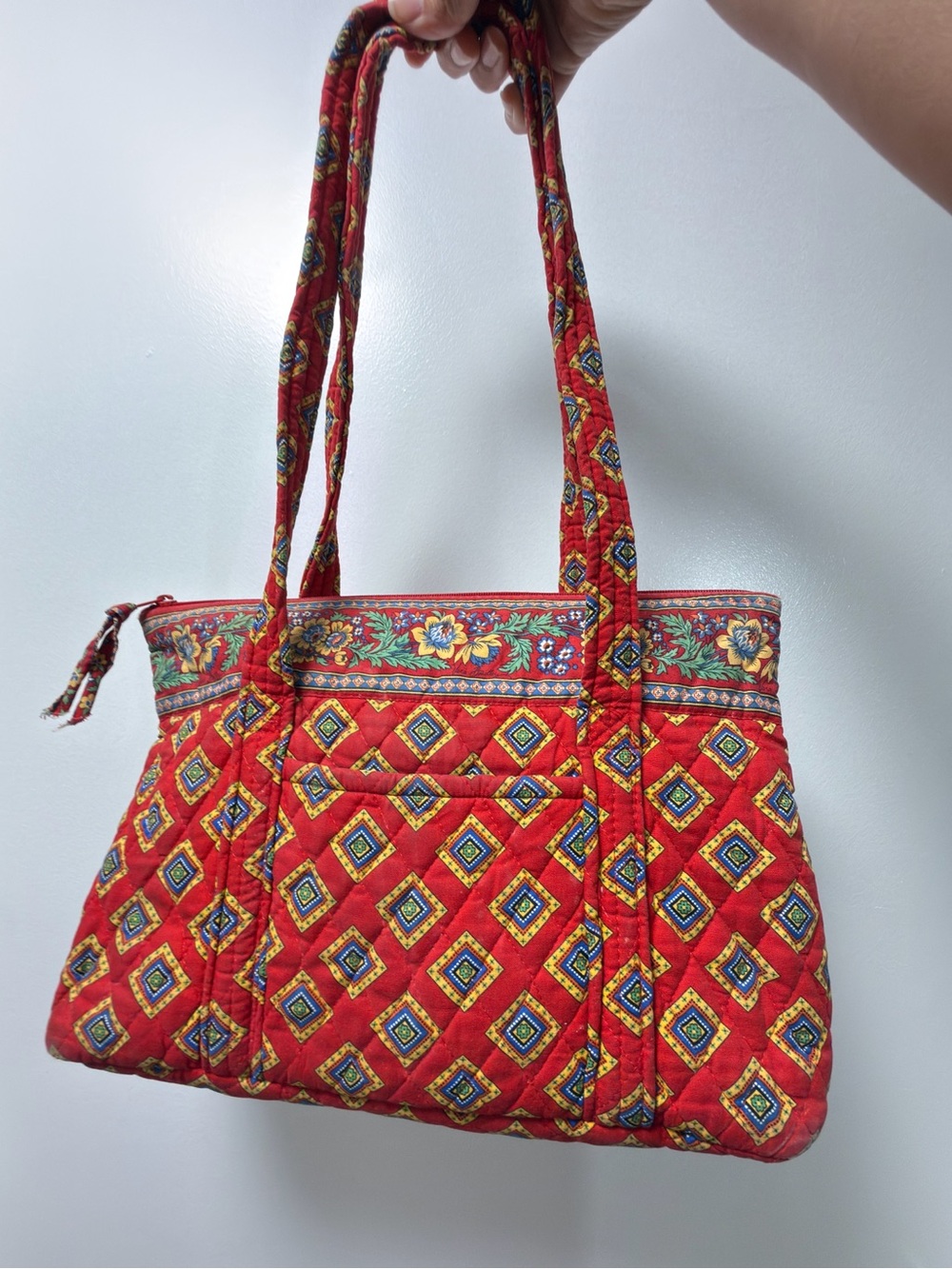 Vera Bradley Red Quilted Floral & Diamond Print Tote